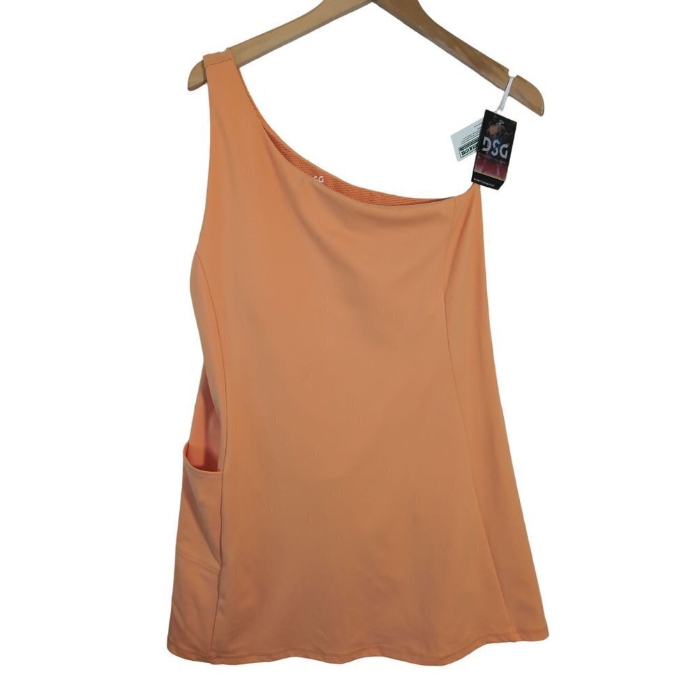DSG Athletic Dress Womens L Orange Removable Shorts One Shoulder‎ Attached Bra